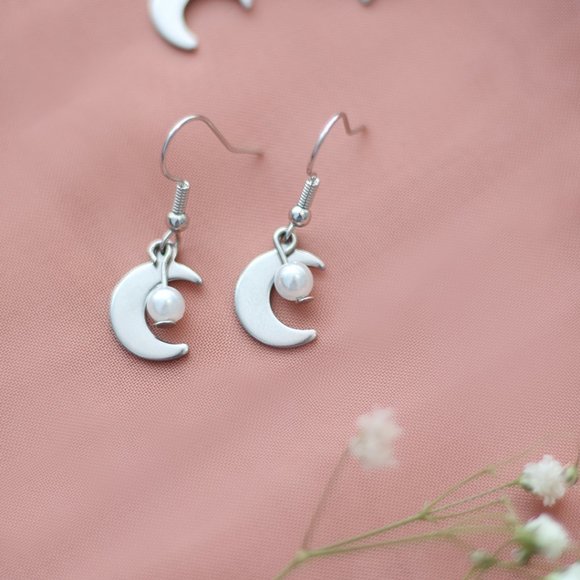 Pearl Moon Drop Earrings - Picture 2 of 4